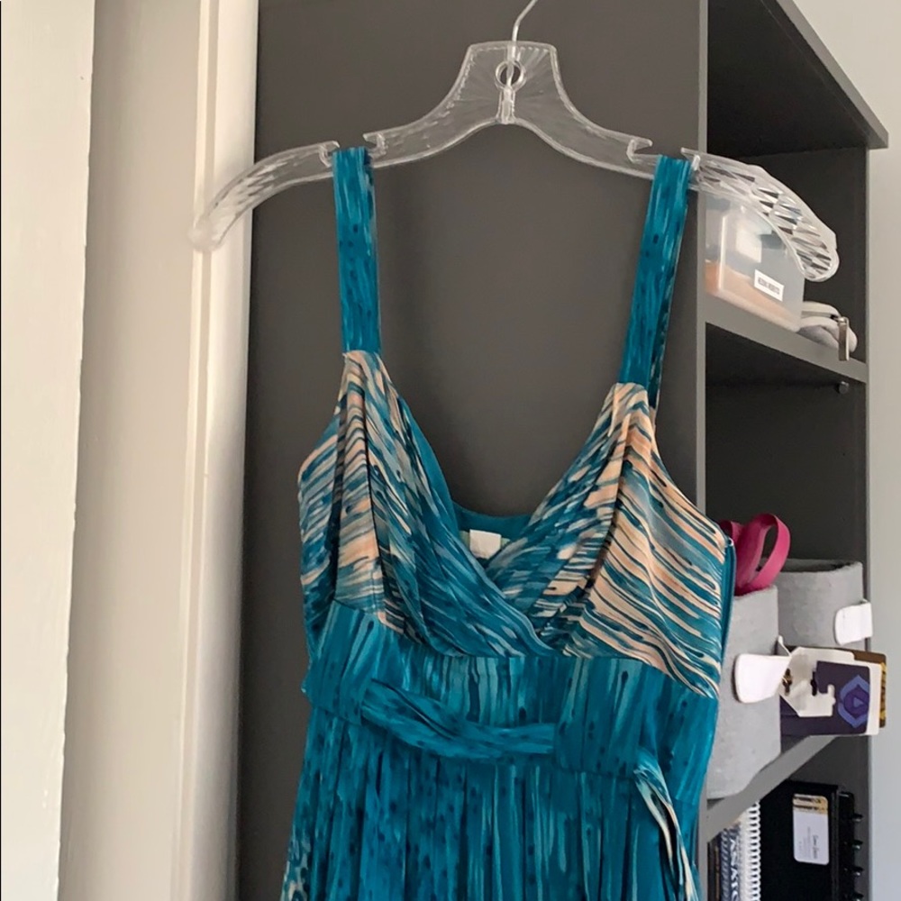 Anthropologie lil watercolor blue silk dress